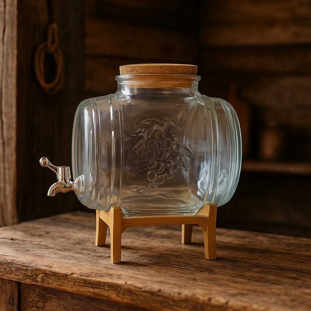 Barril Para Cachaça Vinho Licor 5 Litros De Vidro Com Suporte em Madeira