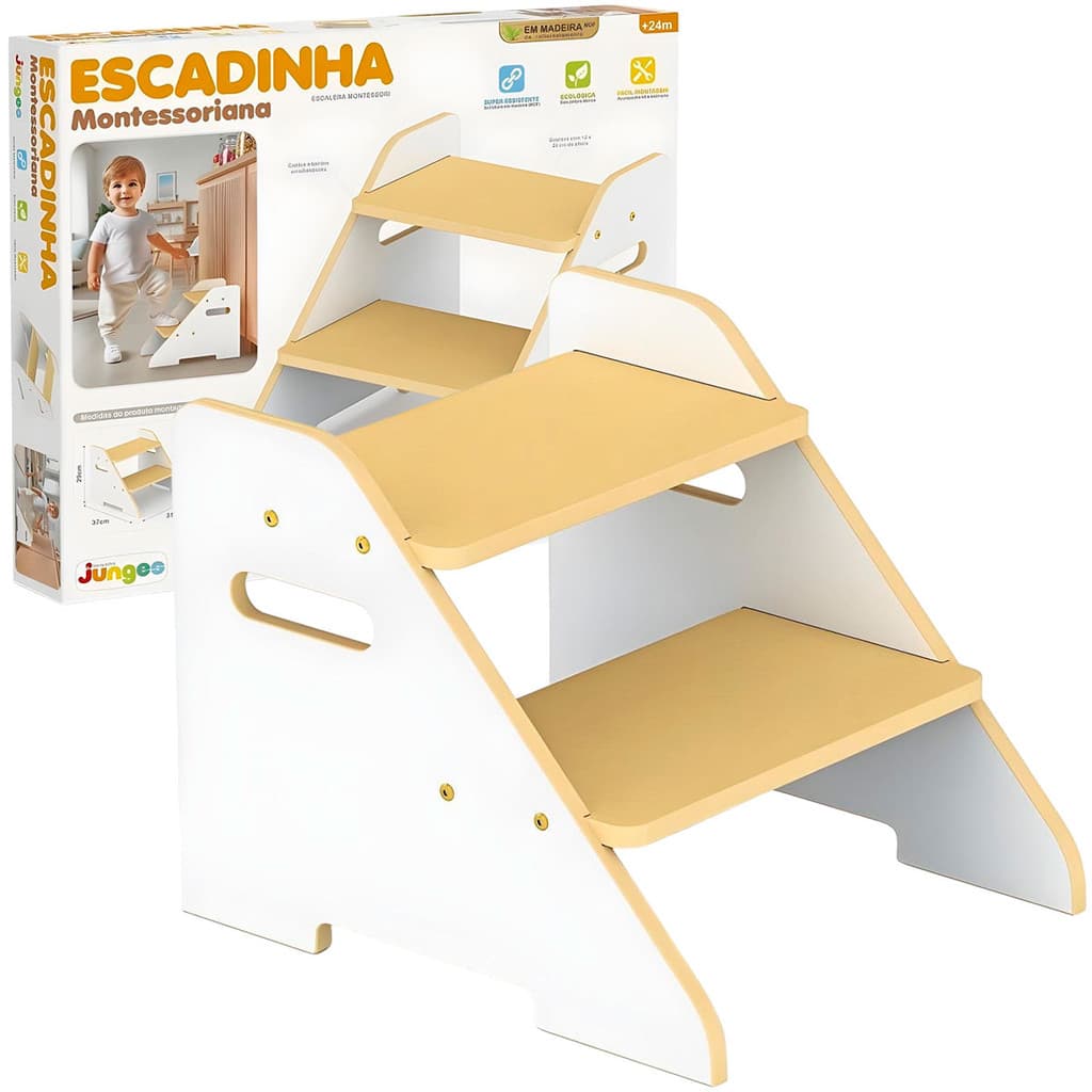 Escada Escadinha Infantil Montessoriana Degrau Branca De Madeira