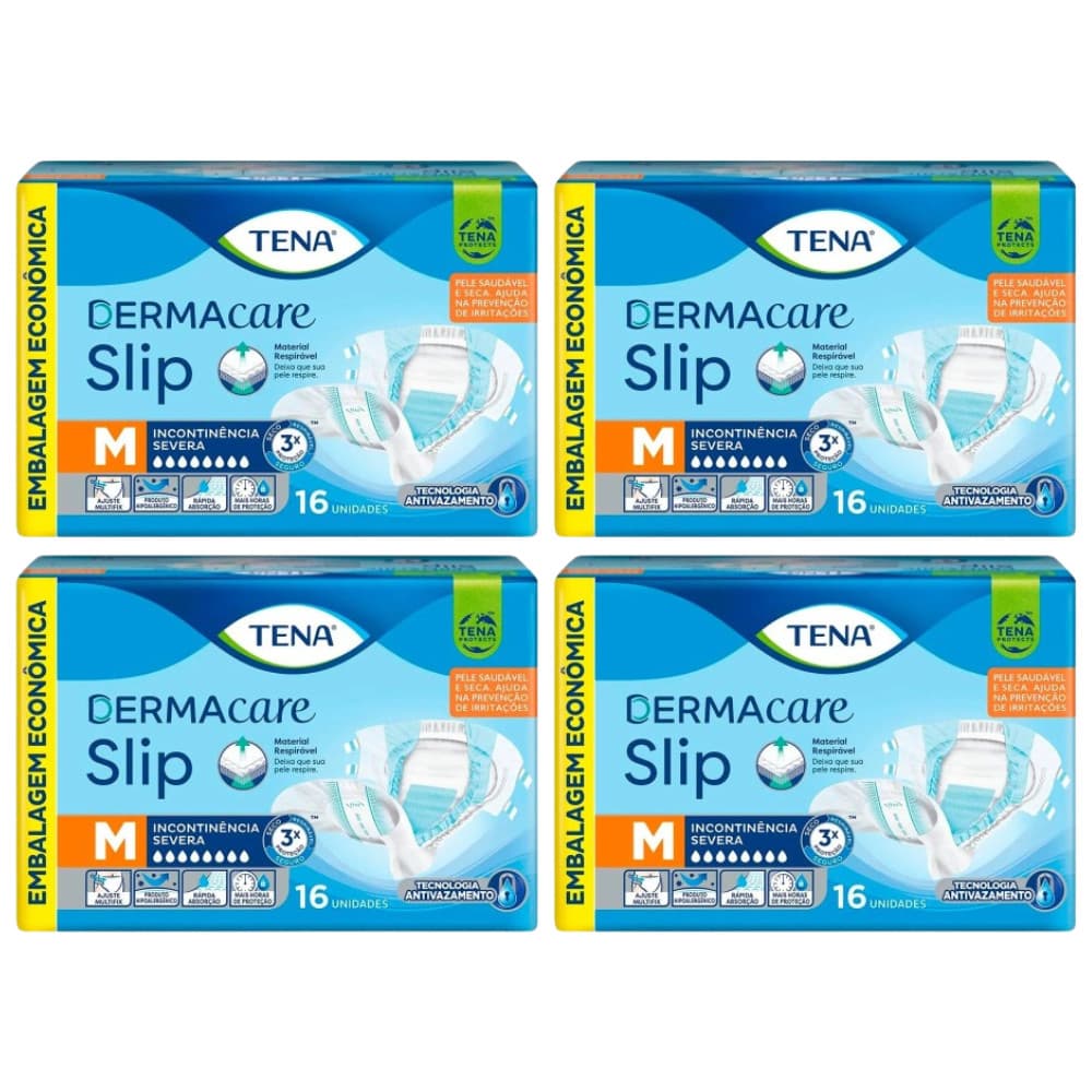 Kit 4 Fralda Geriátrica Tena Slip M 16un – Dermacare p/ Incontinência Severa | Envio Imediato