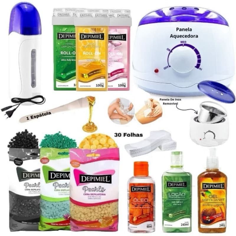 Kit Completão - Panela De Cera Aquecedor Roll On Depilação Caseira Kit Nº 1