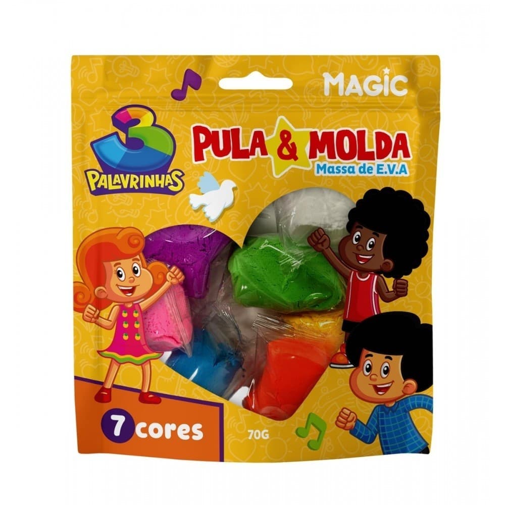 Massa pula e molda 7 cores sortidas - 70 g 3 palavrinhas