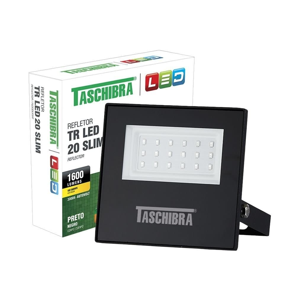 Refletor Taschibra Led TR Slim 20W Luz Quente 3000K Prova D'água IP65 Preto Bivolt