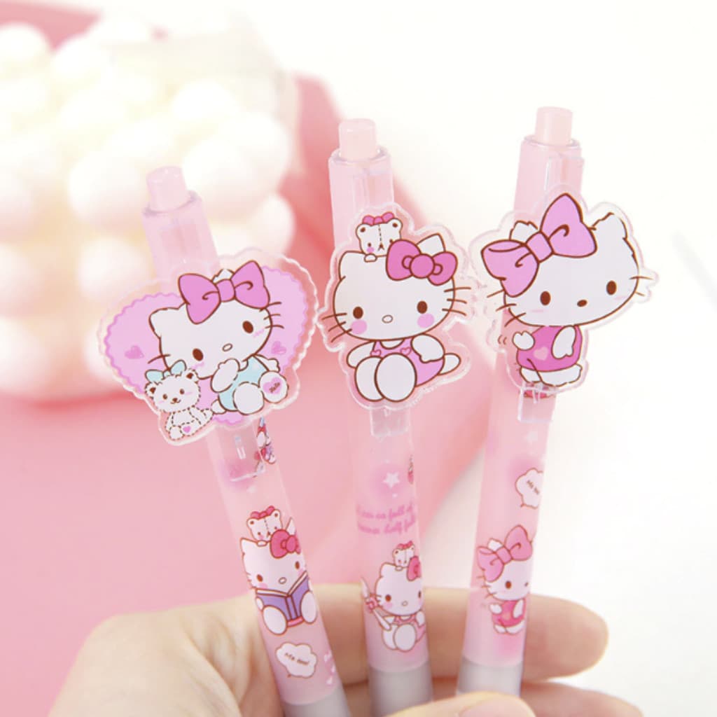 Caneta Rosa Retrátil Hello Kitty Clip Retrátil