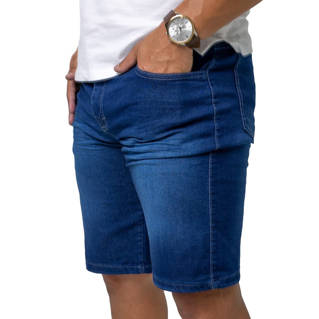 Bermuda Jeans Masculina Short Elastano Azul Used Verão Presente Pai