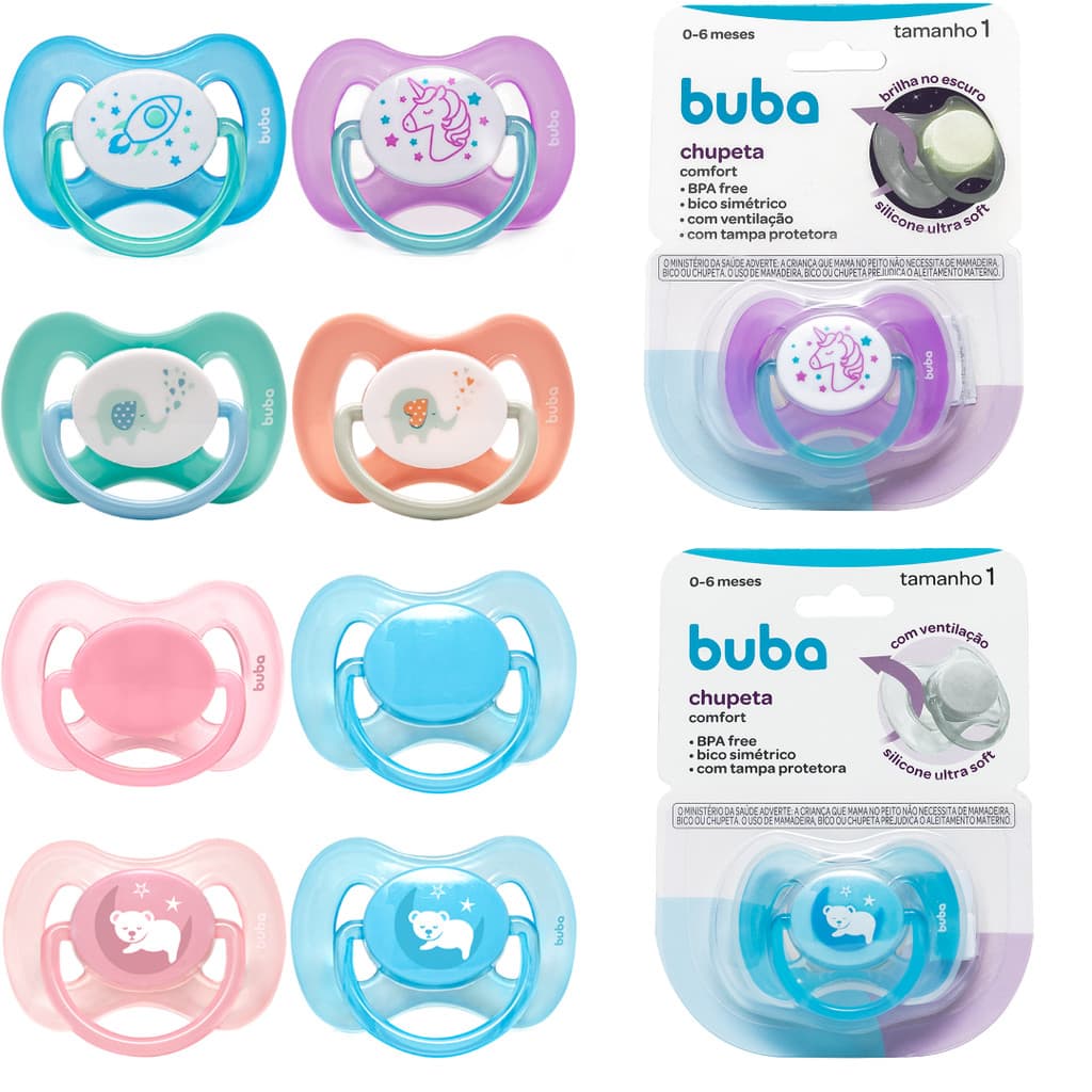 Chupeta Buba Comfort Ultra Soft Ventilação Tam 1 Com Tampa Protetora* de Bico Para Bebê 0-6 meses