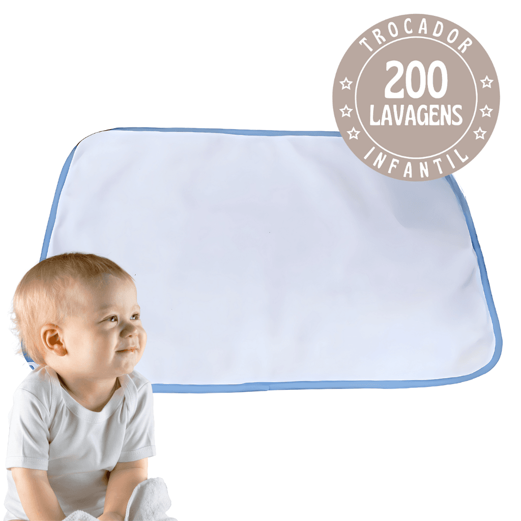 1 pc Trocador Portátil 70x50 Bebê Absorvente Acolchoado Multiuso - Branco com Borda Azul - Vila Flor
