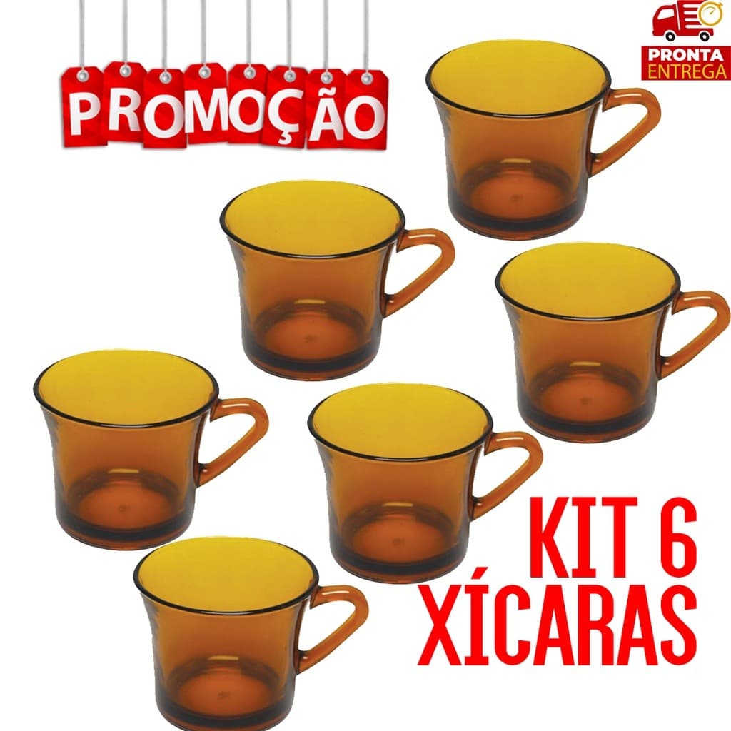 Jogo Com 6 Xícaras Café Chá Cor Âmbar 200 Ml Sem Pires Promoção