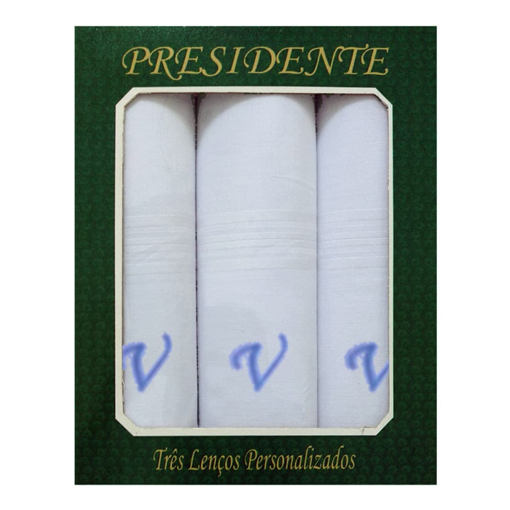 Caixa Lenço Masculino Iniciais Bordadas - Letra V