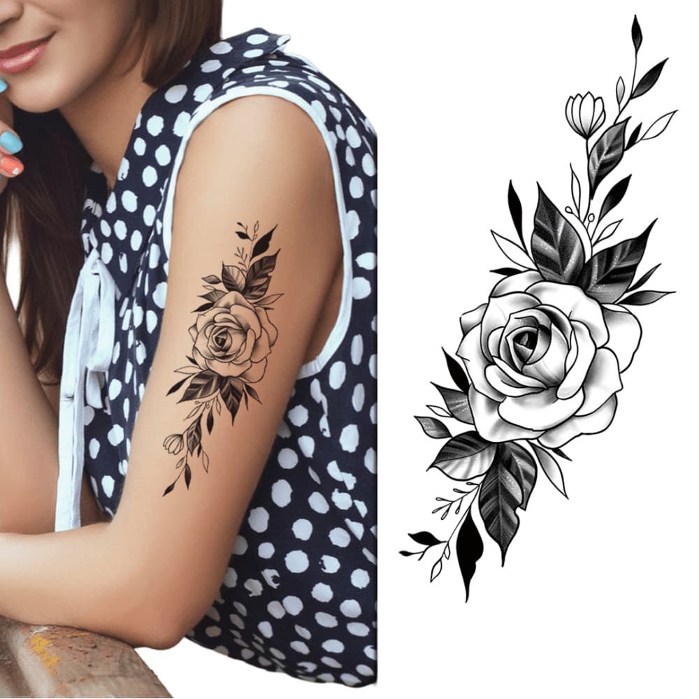 Tatuagem Temporária Feminina Delicada Rosa Flor Real 9x17cm