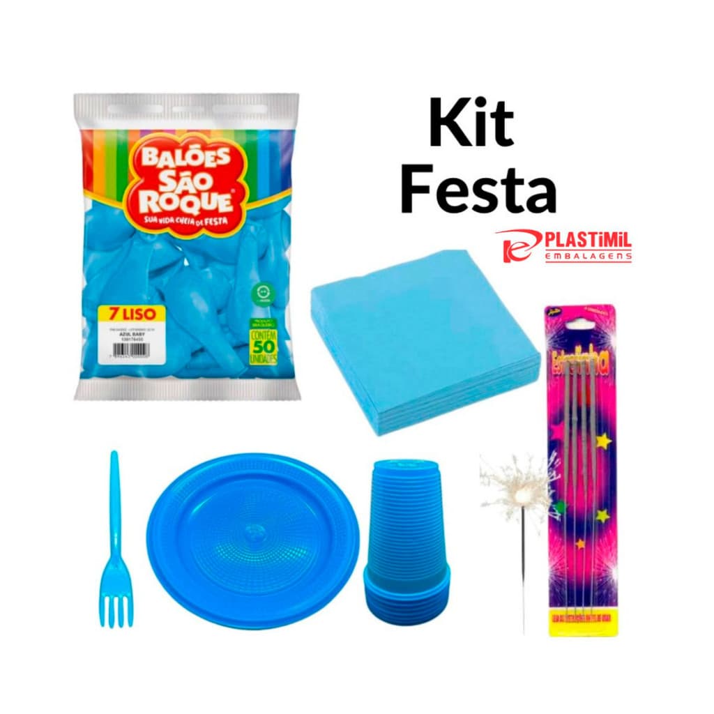 Kit Festa Copo Garfinho Balão Guardanapo Pratinho (50 unidades) + 4 vela estrelar - Escolha a Cor!
