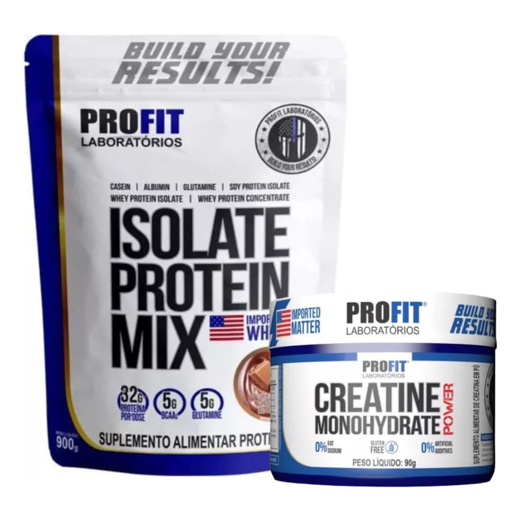 Suplemento Whey Protein Isolado Mix Refil 900g Profit + Creatina 90g Power