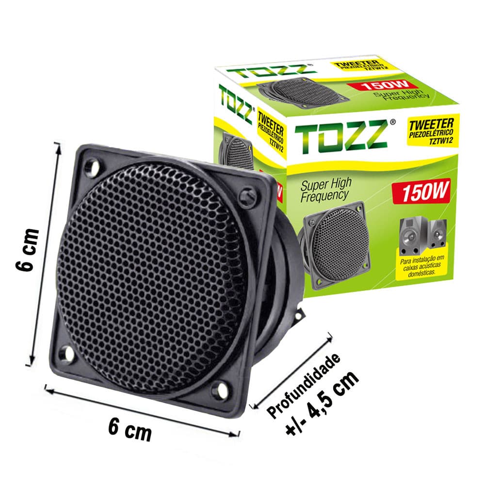 Kit 2 Super Tweeter Piezo Quadrado 75 RMS 150W + 2 Capacitores 2M2 250V TOZZ