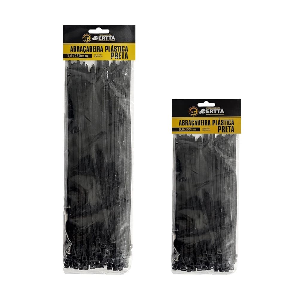 Kit C/ 200 Fitas Hellerman Enforca Gato Cinta Plástica Abraçadeira Lacre de Nylon Tamanhos 10 e 25cm