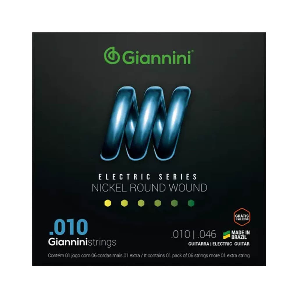 Encordoamento para Guitarra Giannini Nickel Round Wound GEEGST10 (.010  .046)