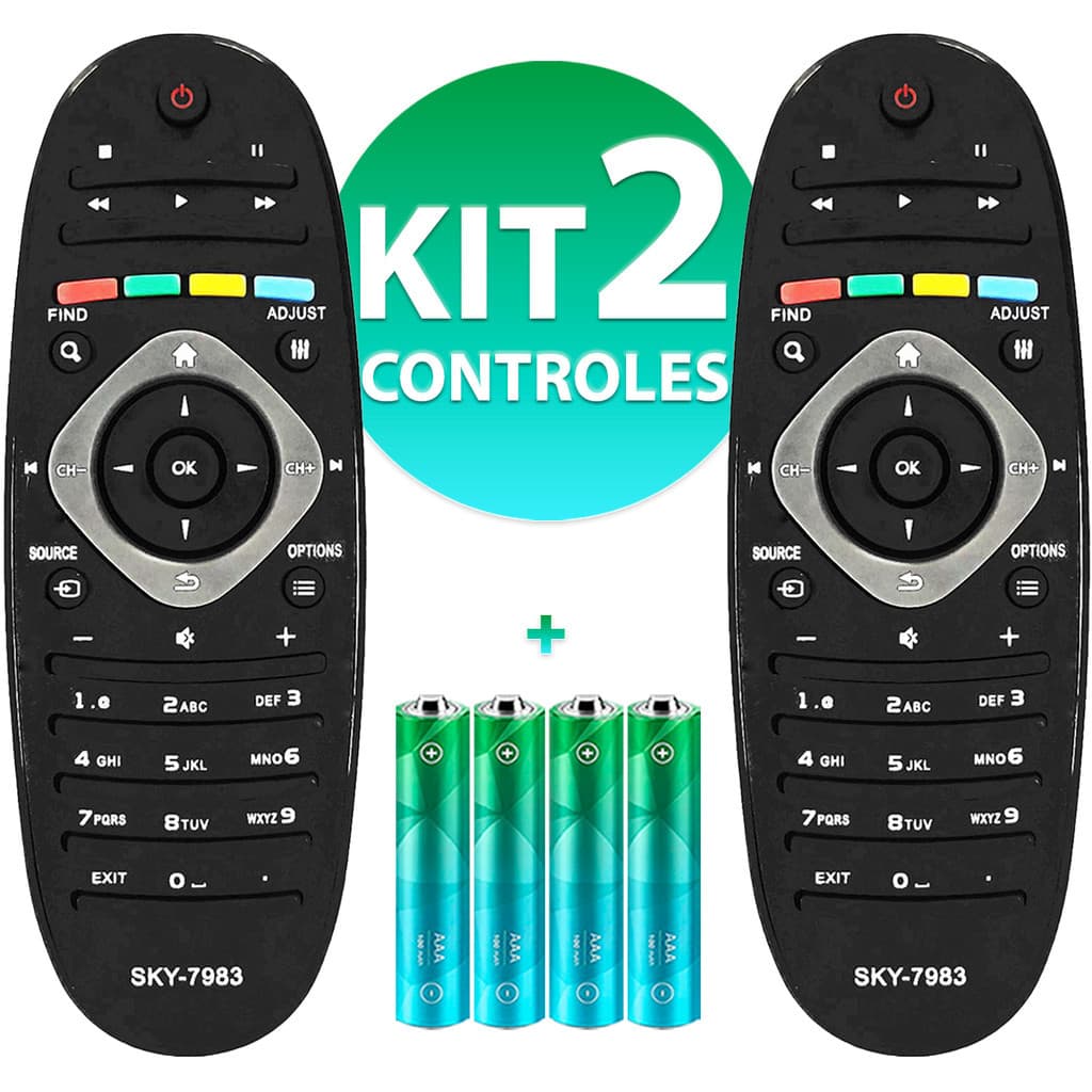 Kit Controle Remoto Compatível Tv Philips Lcd Led 23pfl3406 32pfl3606