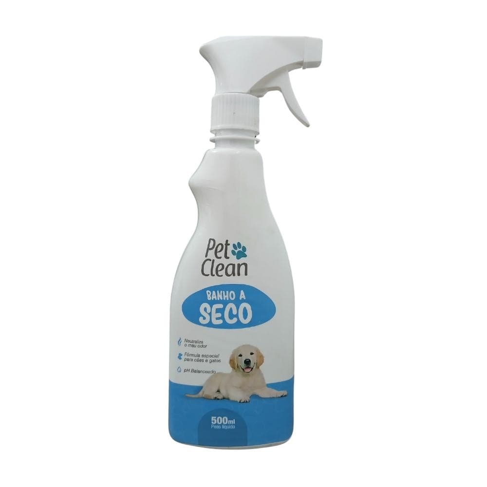 Pet Clean Banho Seco 500mL Spray Limpador Cães Gatos