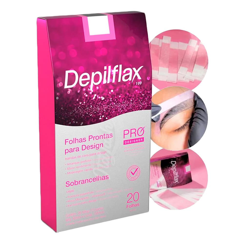 Folha de Cera Fria Kit 60un Prontas Depilação Facial Design Sobrancelhas Rosa Modelagem Depilflax