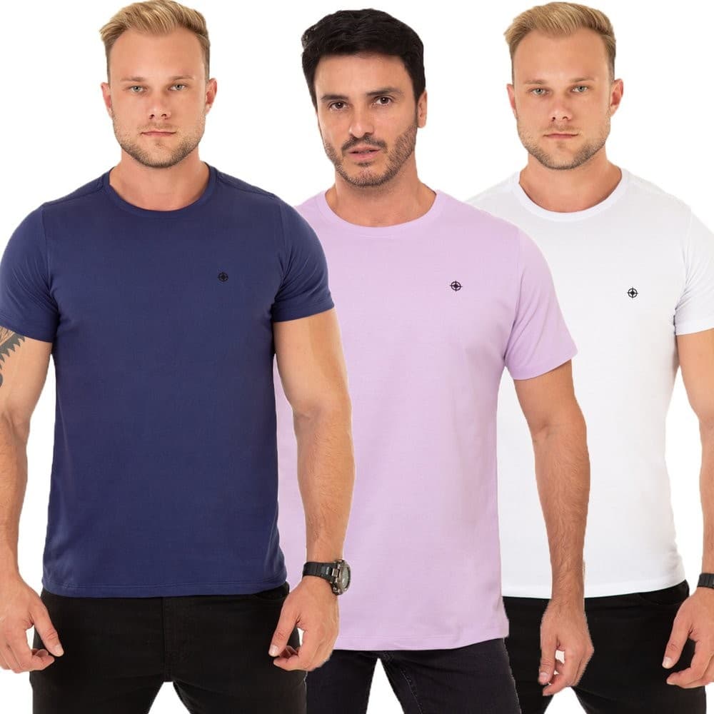Kit 3 Camisetas Algodão Premium Casual Masculino