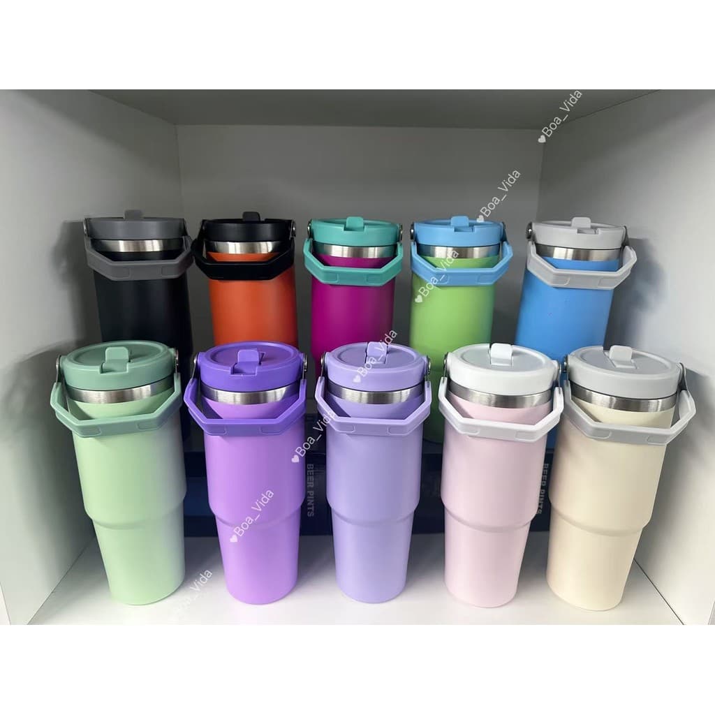 Kit 2 Garrafa Térmica Inox 900ml Tampa Flip Antivazamento Alça para Transporte Quente e Frio Nova correspondência
