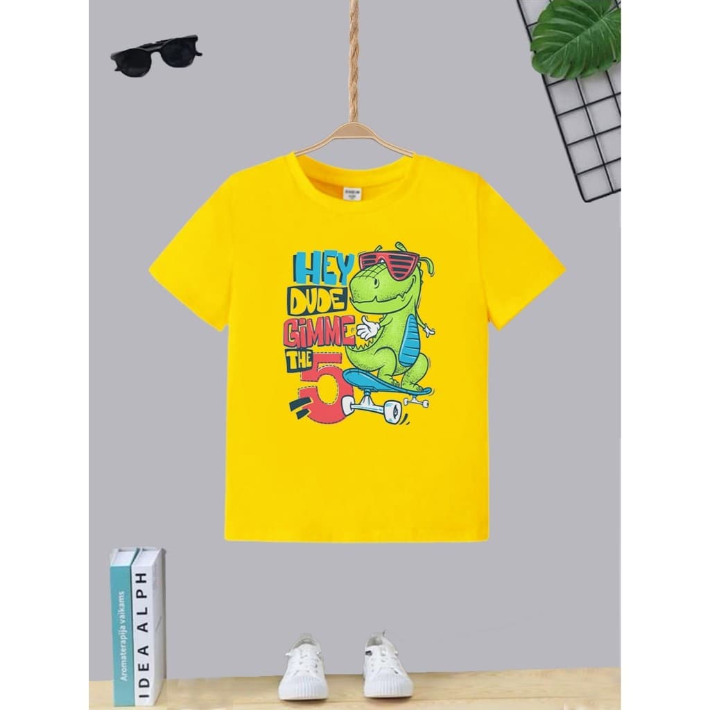 Camiseta Infantil Juvenil Teen Menino Estampa Dinossauro Hey Skate T-shirt Masculina Moda Algodão Gola Redonda