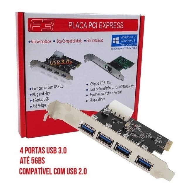 Placa Pci-e Usb Com 4 Portas Usb 3.0 5gbps F3 F-3217 50