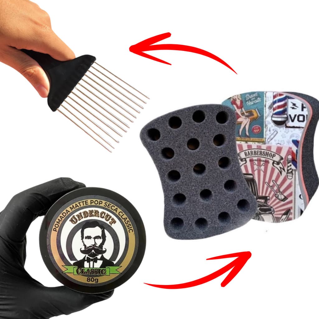 Kit 01 Nudread (P, M ou G) + 01 Cera + 01 Pente garfo Aço Bucha Enrola Cabelo esponja nudred.