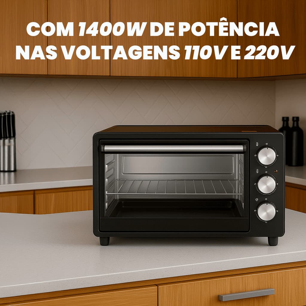 Forno Elétrico de Mesa  com Controle de Temperatura e Tempo Preto