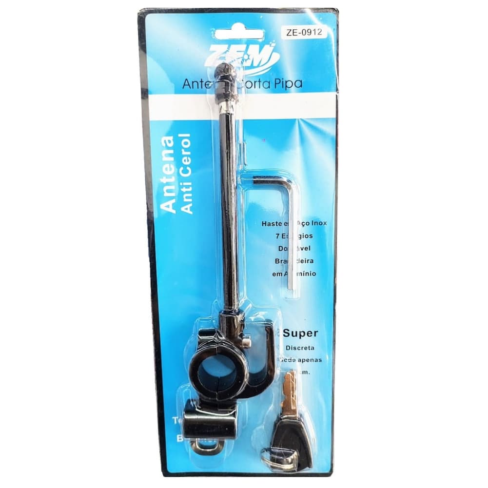 Antena Corta Linha Pipa Moto + Trava de Capacete Aço Inox Guidão 6 Estágios Universal-novo