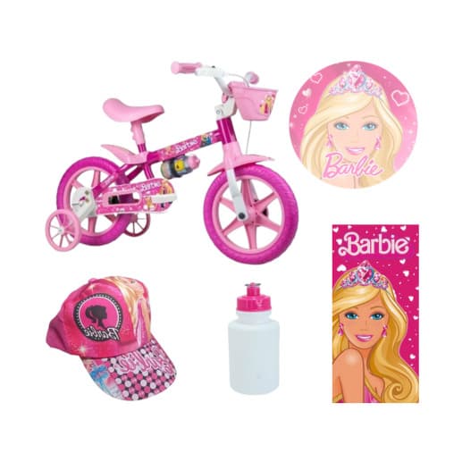 Bicicleta Menina Barbie Passeio - 4 itens