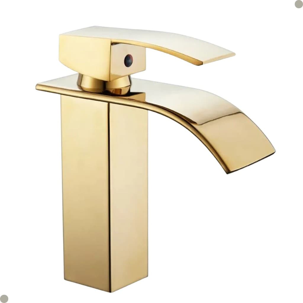 TORNEIRA BANHEIRO CASCATA MISTURADOR MONOCOMANDO BICA BAIXA LAVATÓRIO LAVABO DOURADA GOLD