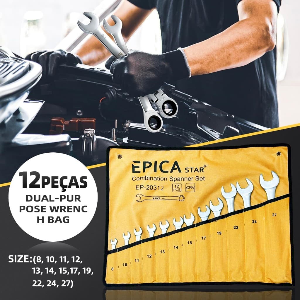 Chave Combinada 8 a 27mm Resistente 8/12 Peças combinação de aço carbono Boca Estrela