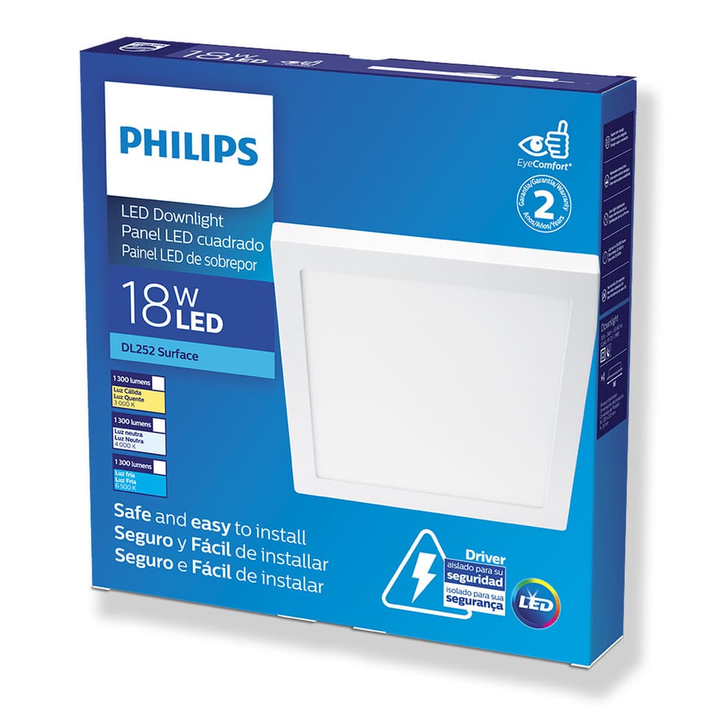 Plafon Sobrepor Philips quadrado 22x22 18W Amarela 3000K BV