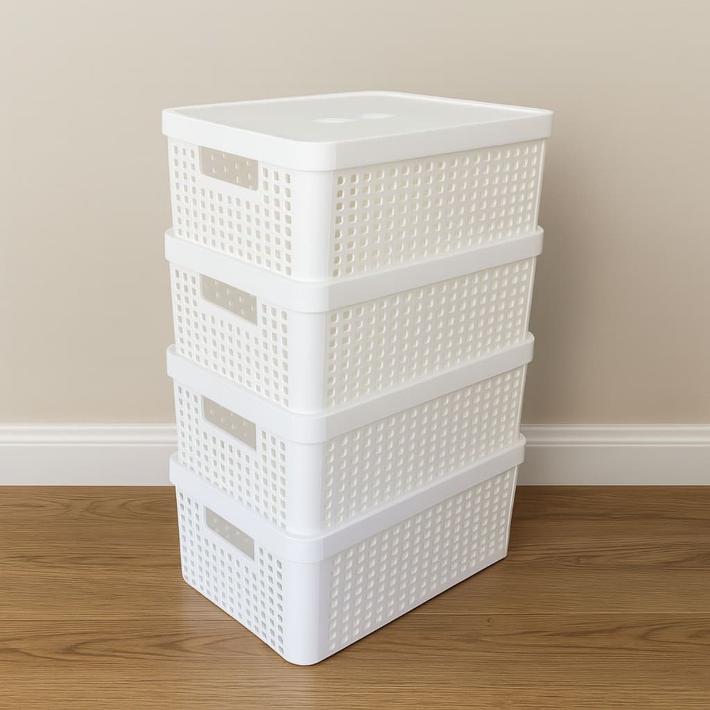 Kit 4 Caixa Organizadora C/ Tampa 11 Litros Cesto Decorativo - LP House