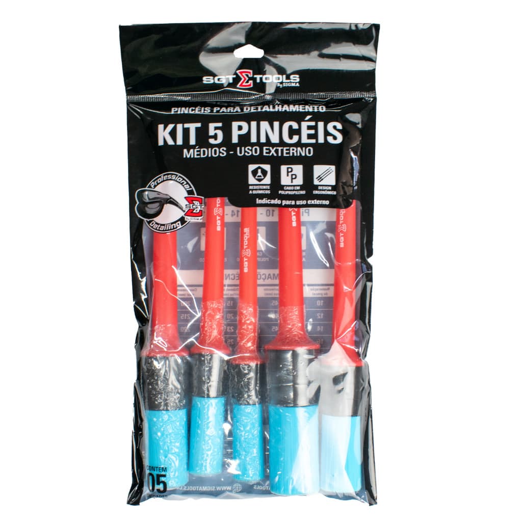 KIT 5 PINCÉIS MÉDIOS SGT PARA LIMPEZA EXTERNA EM DETALHAMENTO AUTOMOTIVO
