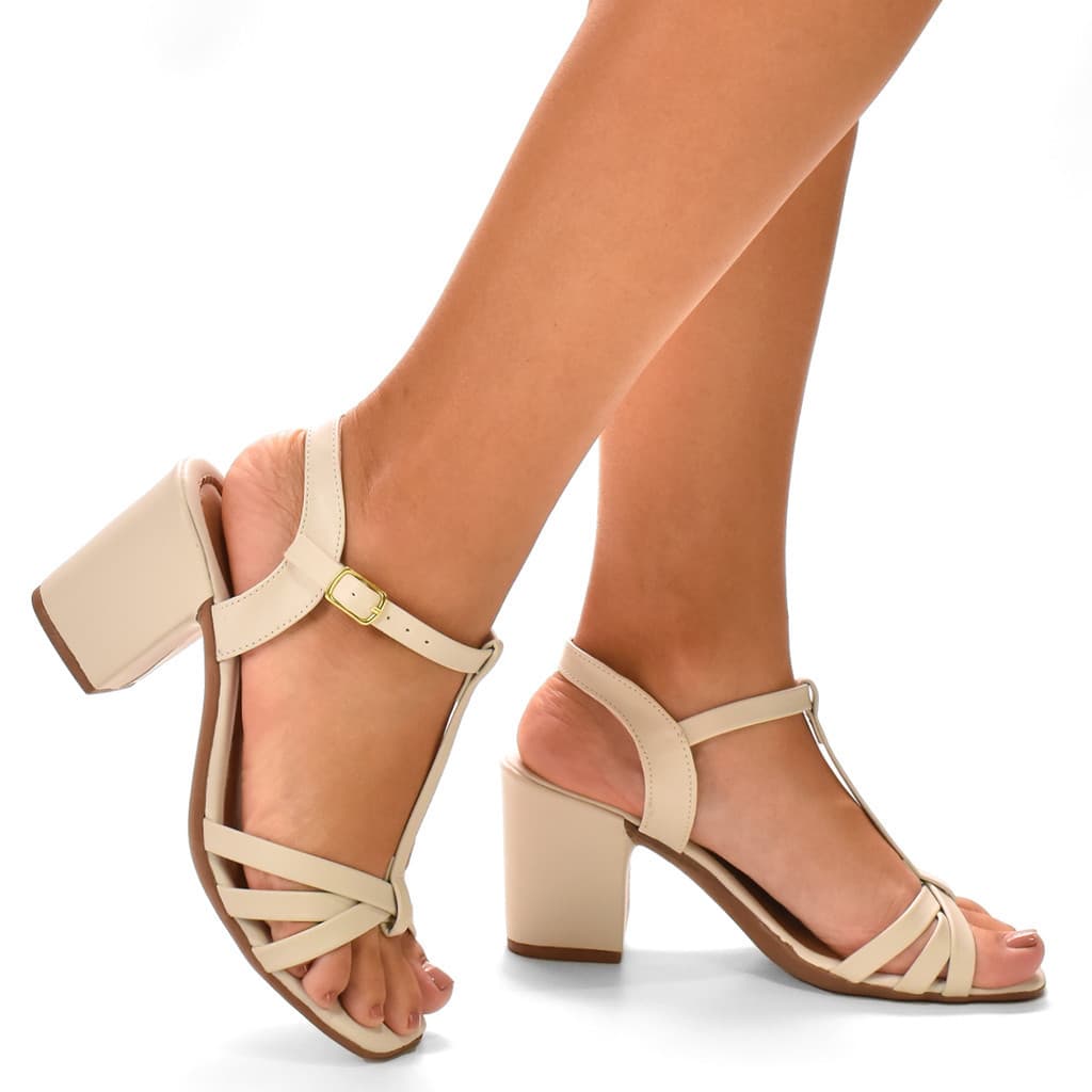 Sandália Feminina Tiras Salto Bloco Confortável Estilo Moda Confortável