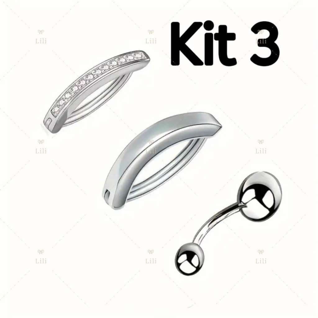 KIT 3 Piercing de umbigo Aço inoxidável