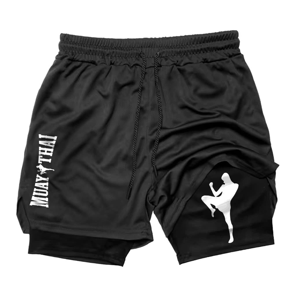 Short 2 em 1 Muay Thai Proteção UV Compressão Bermuda Academia Corrida