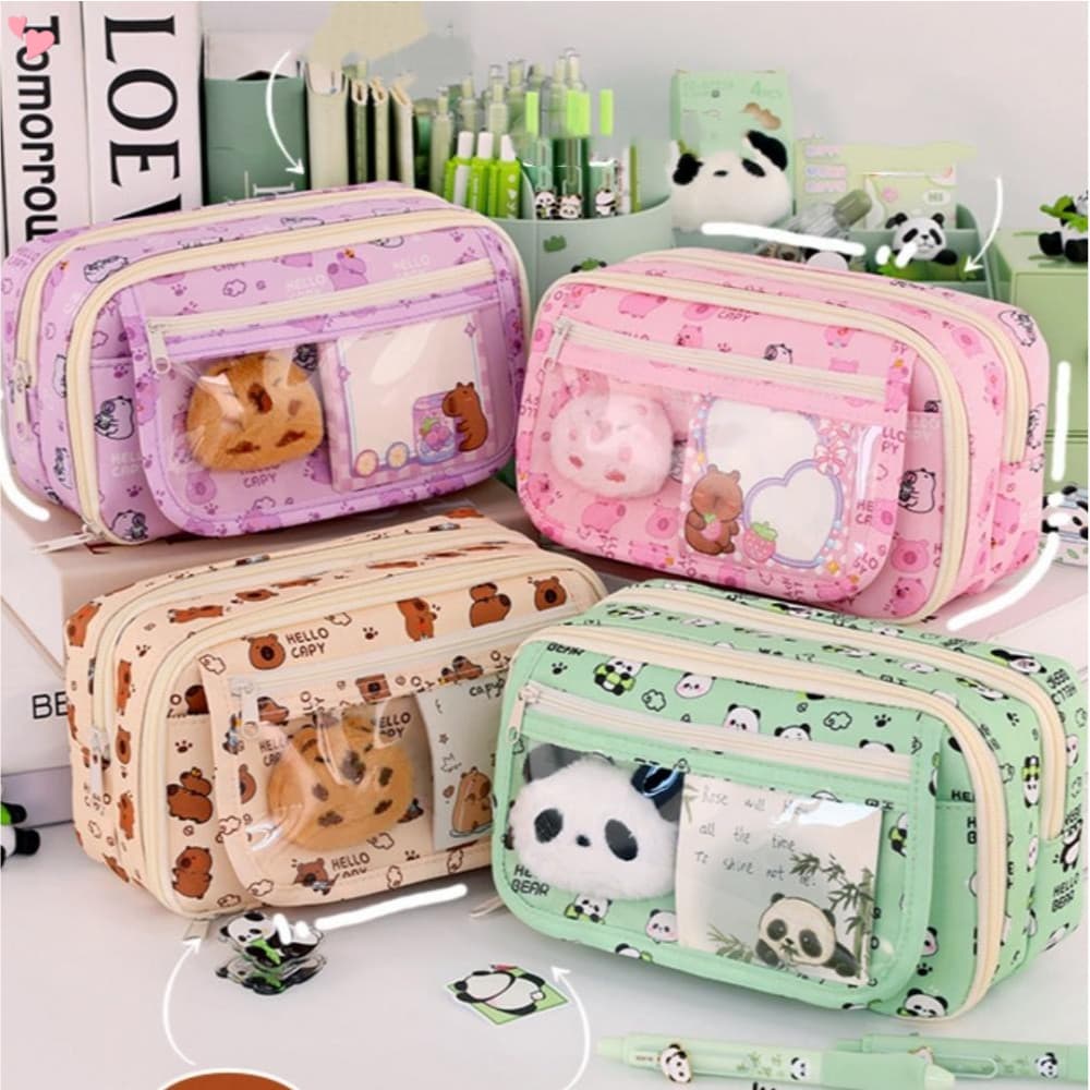 Estojo De Lápis Capibara Multicamadas Bolsa Versátil Material Escolar Tecido De Grande Capacidade Papelaria De 9 Camadas