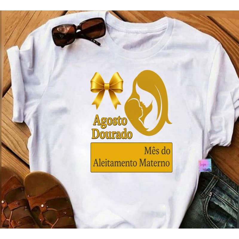 Camiseta 30.1 T-Shirts Baby Look Feminina/Agosto Dourado Mês Do Aleitamento Materno/Beneficios do Aleitamento Materno. P