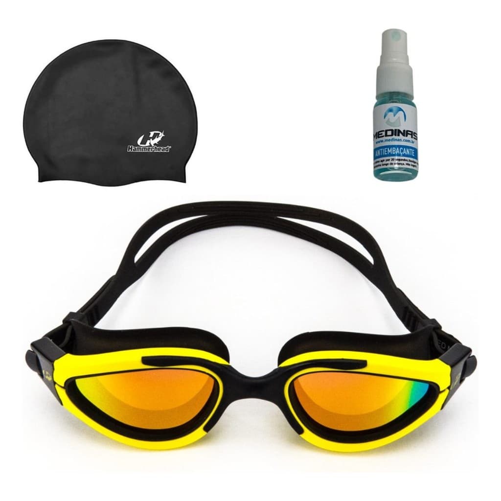 Kit Óculos de Triathlon Espelhado Hammerhead Offshore + Touca Hammerhead + Spray