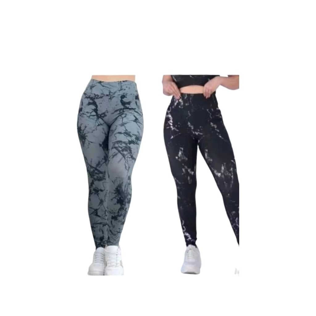 Kit 2 calça Legging academia Tie Dye Marmorizada Cintura Alta Fitness