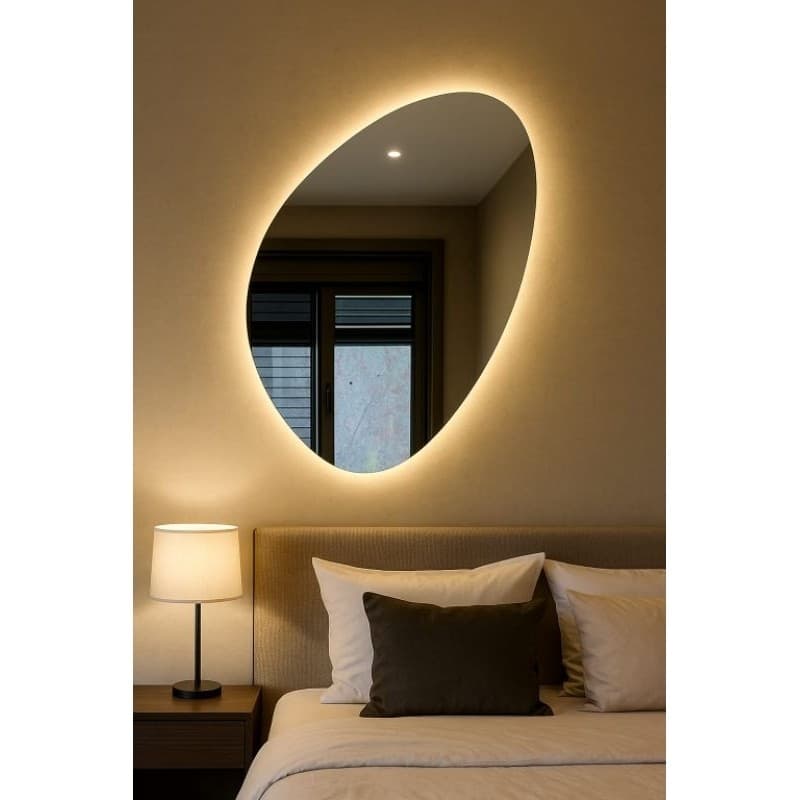 Espelho Orgânico com Luz LED Fria 6000K | Decoração Moderna para Sala, Quarto e Estúdio