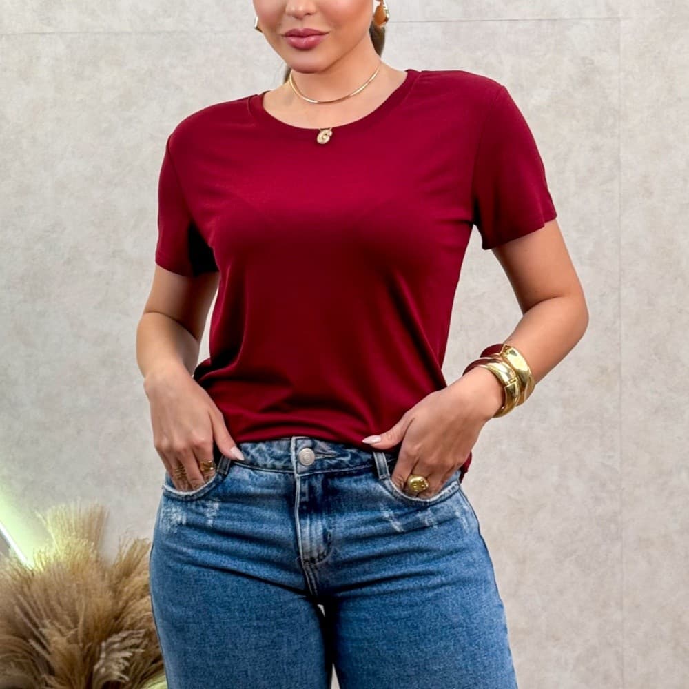 Camiseta gola redonda feminina - algodão respirável e soltinha 1155