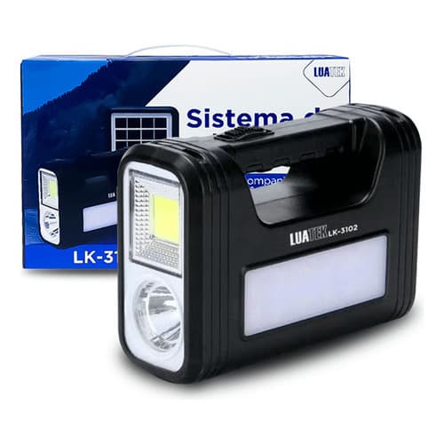Luatek Lk-3102 Kit Painel Placa Solar Portátil 3 Lâmpada Led Luz Emergência Cor Preto