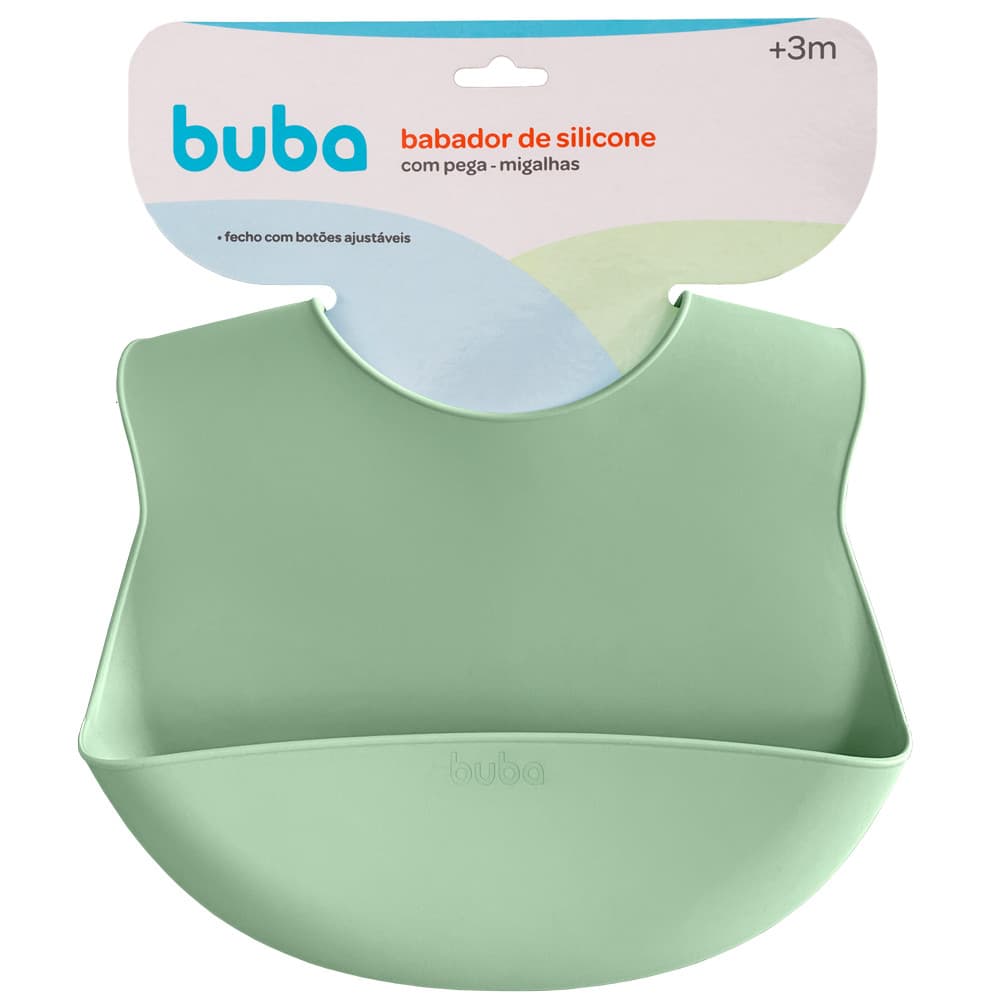 Babador Bebe Buba Verde Babador de Silicone para Bebê Impermeável Alimentação Infantil Menino