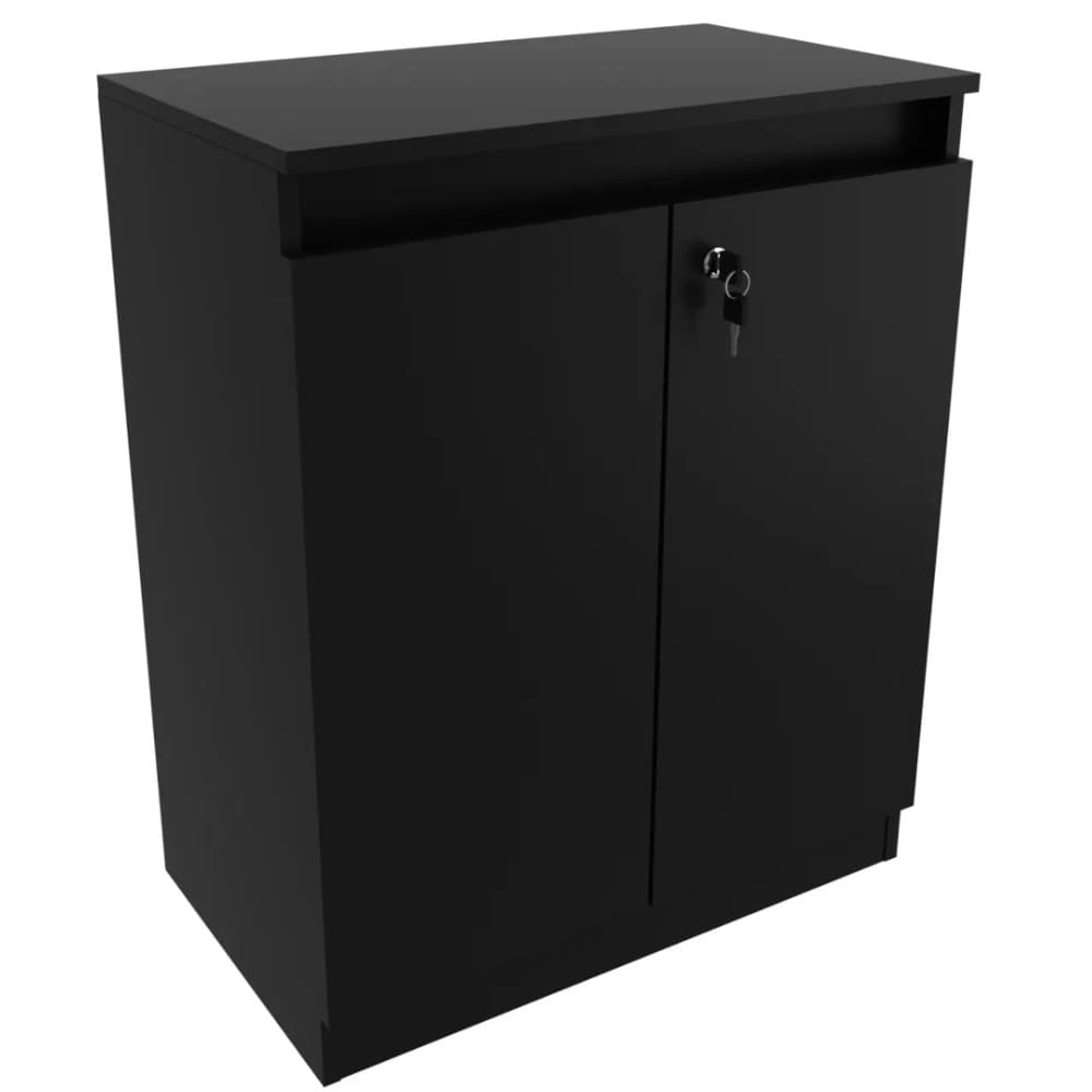 Balcão Armário para Escritório ME4149 Tecno Mobili Preto com 2 Portas, 1 com Chave, Estrutura em MDP