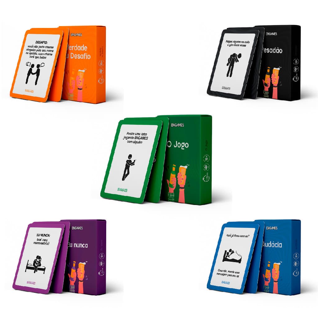 Kit 5 Jogos de Cartas Resenha Adultos Festa Drink Game Beber Galera +18 Coleção Completa Desafios