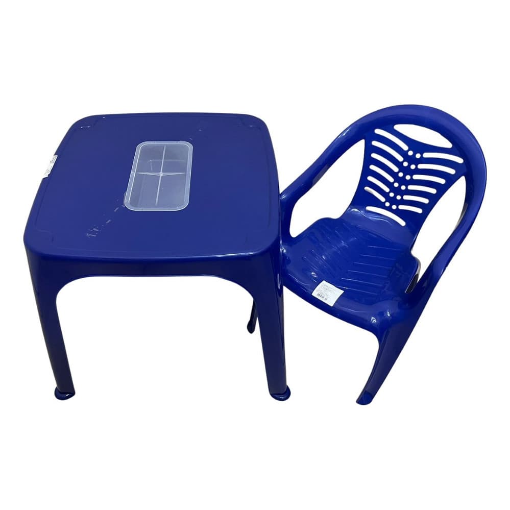 Mesa Infantil Azul + 01 Cadeira Infantil Plasnorthon Kit