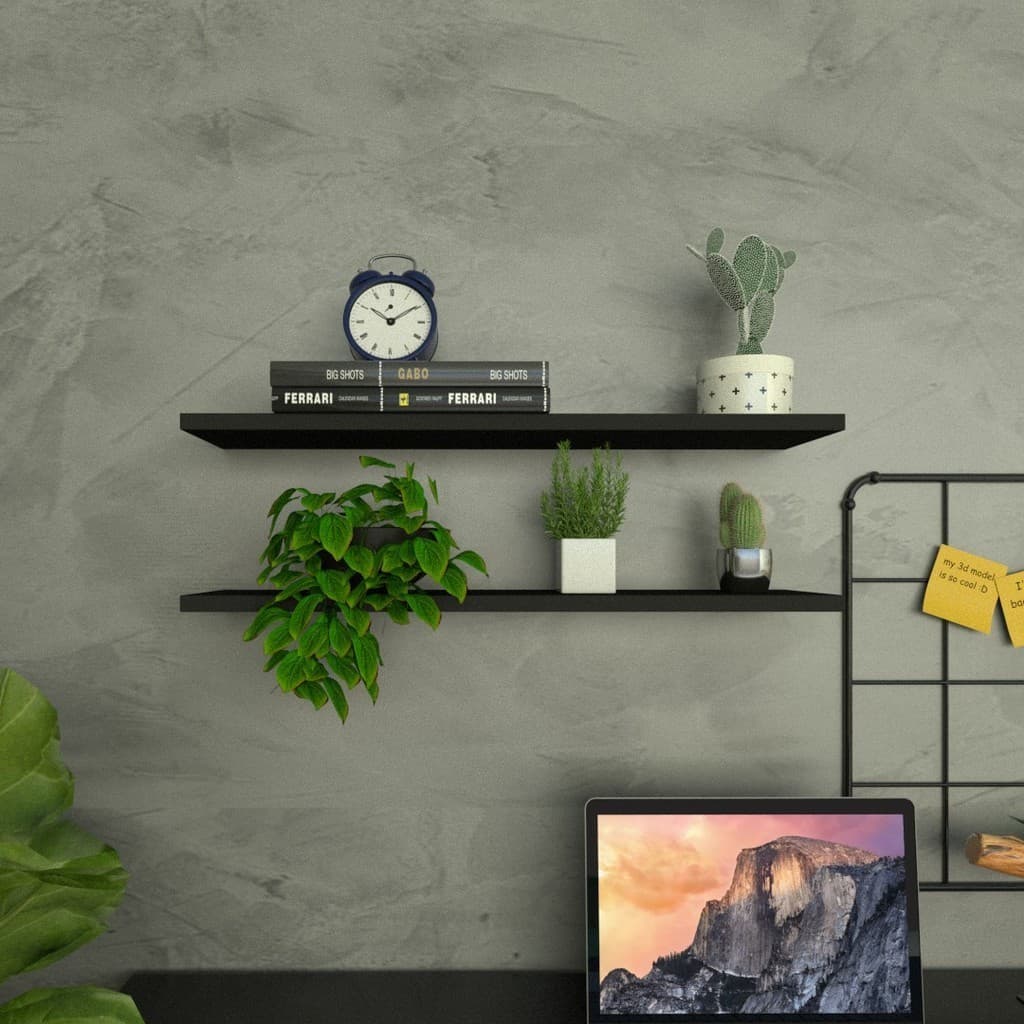 Prateleira Suspensa P15cm Minimalista Preto MDF Organizador Escritório Quarto Sala