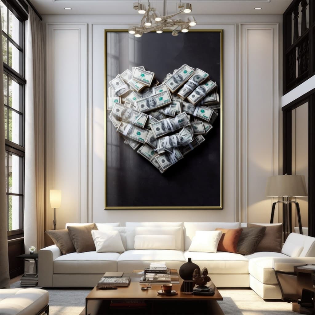 Quadro Decorativo GRANDE Alta Resolução Para Sala Quarto Escritório Quadro Coração Dolar